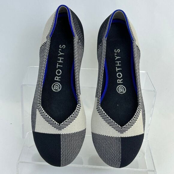 Rothy's Womens Flats Slip On Shoes Navy Blue White Plaid Round Toe Size 8 - Picture 5 of 6